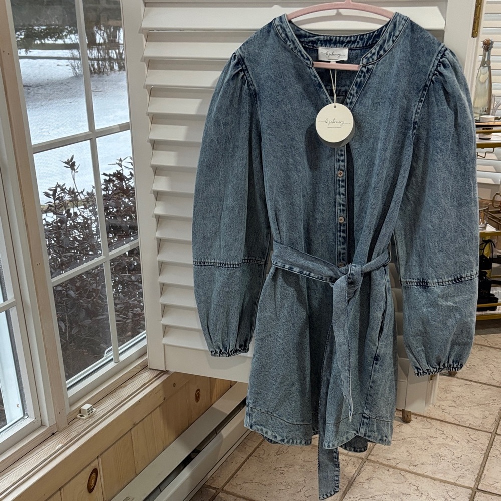 Washed Denim Tie-Waist Dress